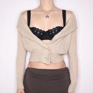Y2K Italian Beige Mohair Knit Cardigan (M/L) 